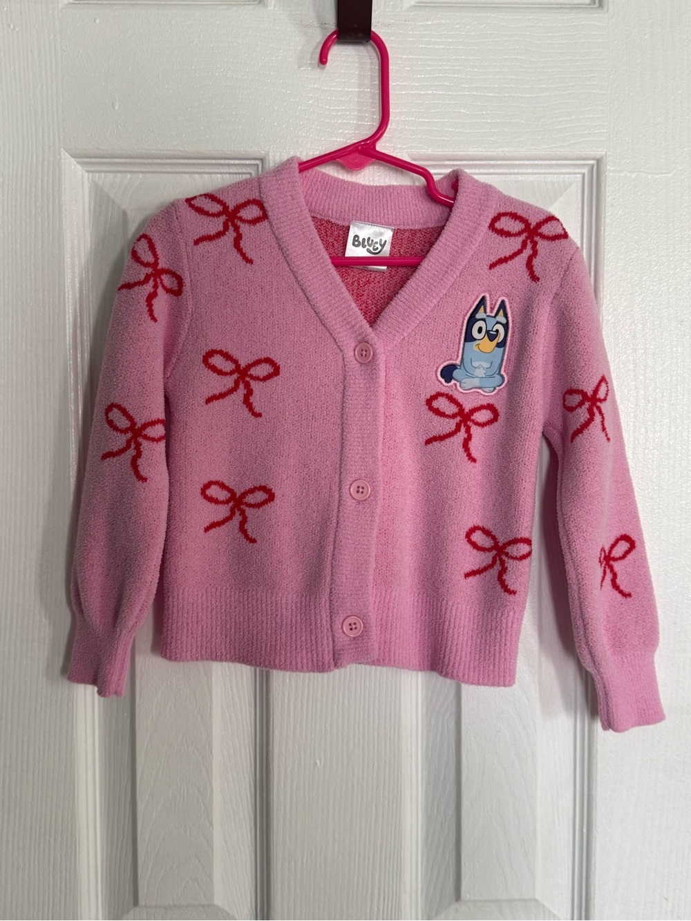 Bluey Girls Pink Bow Cardigan 18M Button Front NWOT